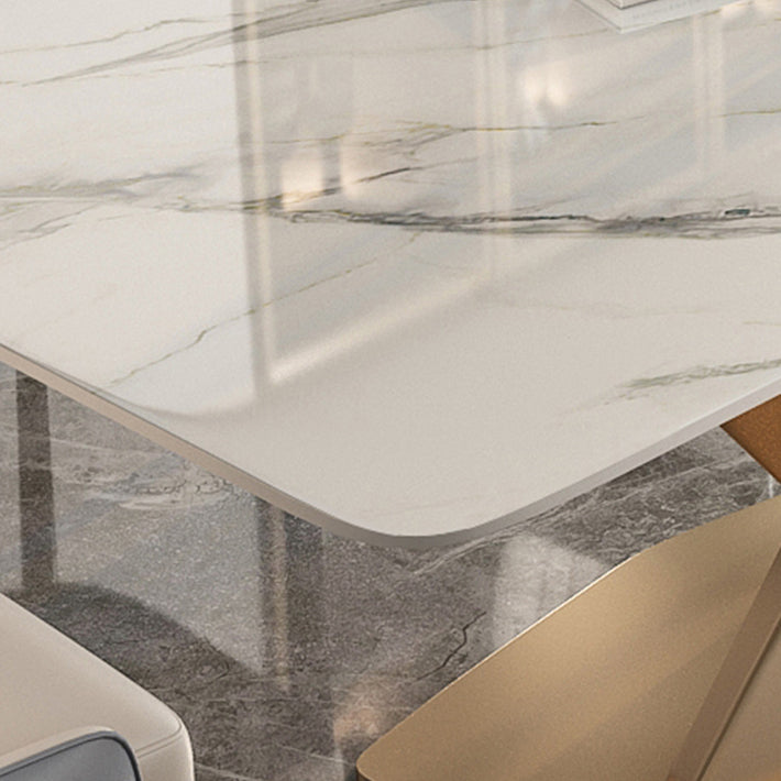 Luxury Sintered Stone Top Dining Table Rectangle Table with Gold Metal Pedestal for Restaurant