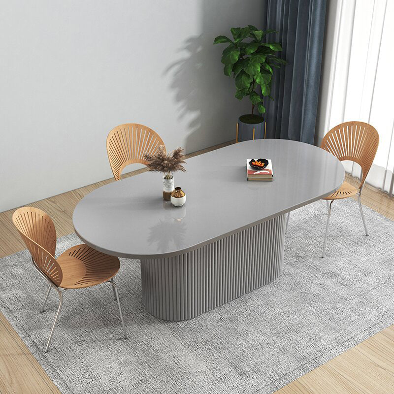 Sintered Stone and Wood Dining Table Simple Style Single Pedestal Base Table