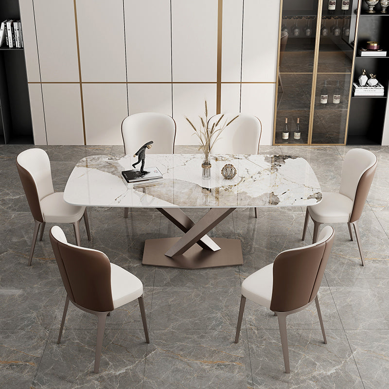 Metal Mesa de comedor de piedra sinterizada de metal tradicional de lujo para cocina y comedor