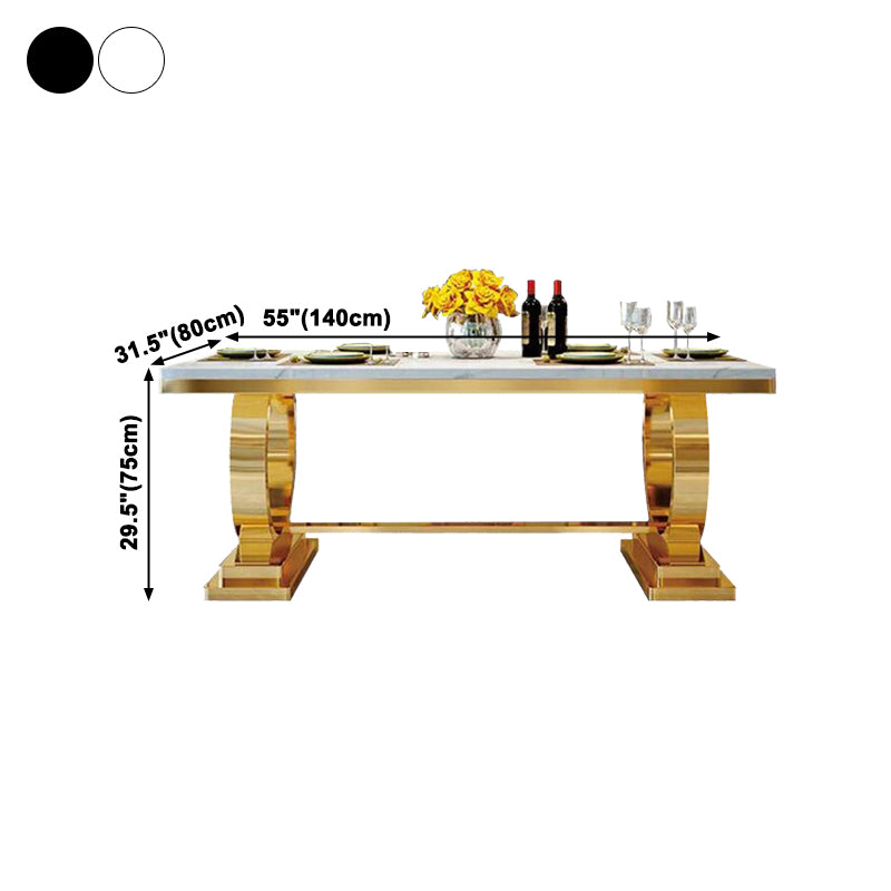 Mesa de comedor de mármol de lujo tradicional mesa rectangular con base de metal dorado