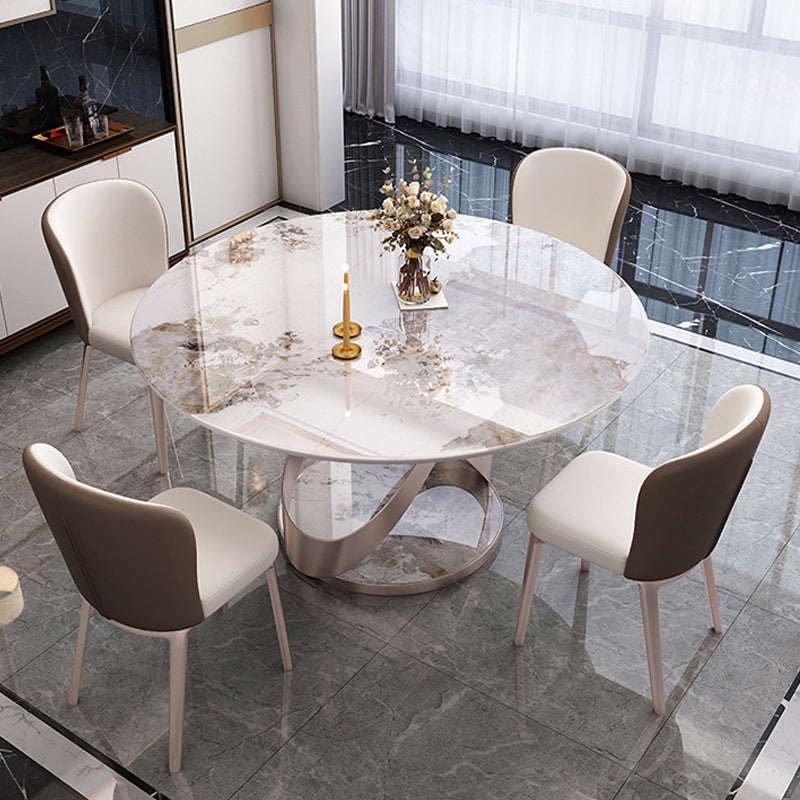 Drehbarer runder Tisch mit gesinterter Steinplatte für Restaurant, moderner Esstisch mit Sockel