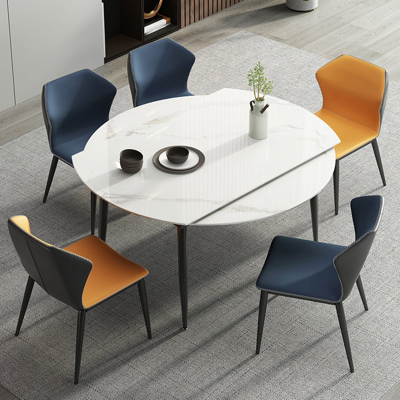 Sintered Stone Top Extendable Round Table for Restaurant Modern Dining Table in White with 4 Legs