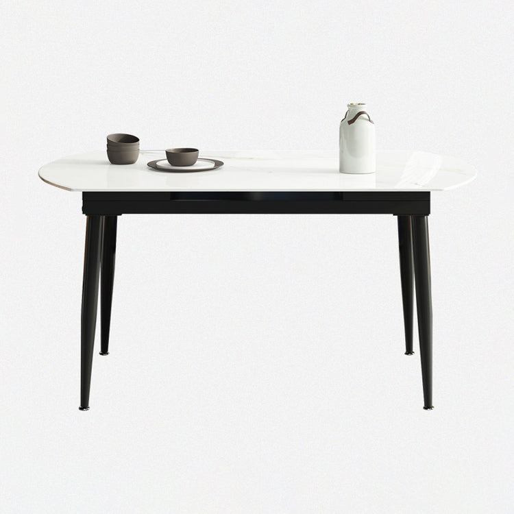 Sintered Stone Top Extendable Round Table for Restaurant Modern Dining Table in White with 4 Legs