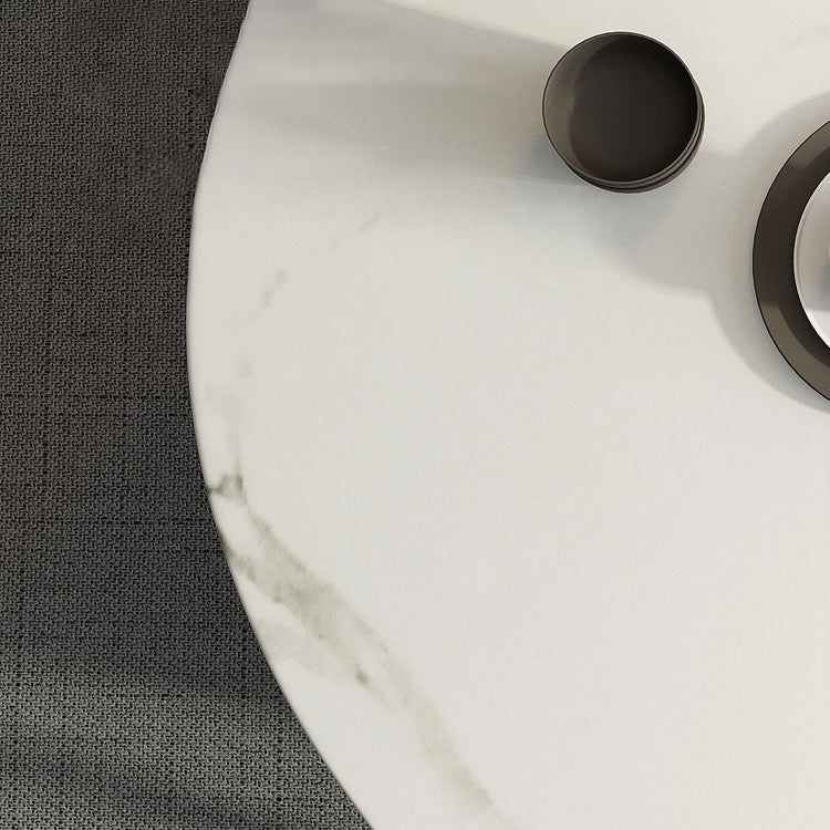 Sintered Stone Top Extendable Round Table for Restaurant Modern Dining Table in White with 4 Legs