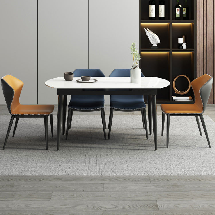 Sintered Stone Top Extendable Round Table for Restaurant Modern Dining Table in White with 4 Legs