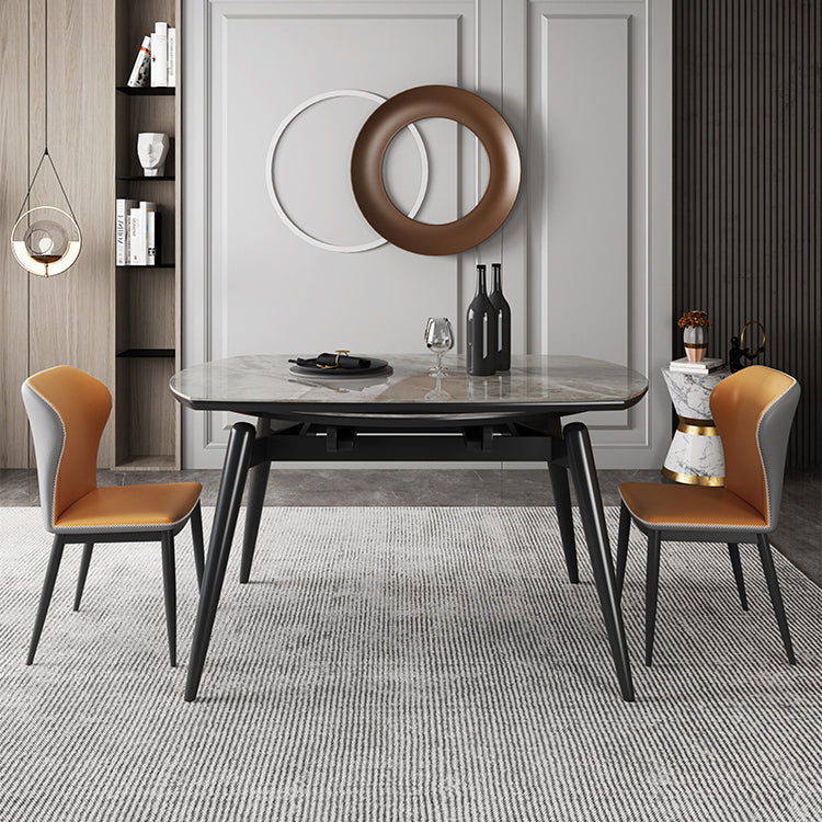 Mesa de cocina redonda extensible de piedra sinterizada Mesa de comedor moderna con 4 patas
