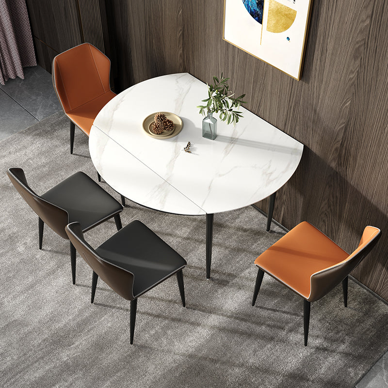 Mesa de comedor redonda Simplicity de piedra sinterizada con 4 patas negras para comedor