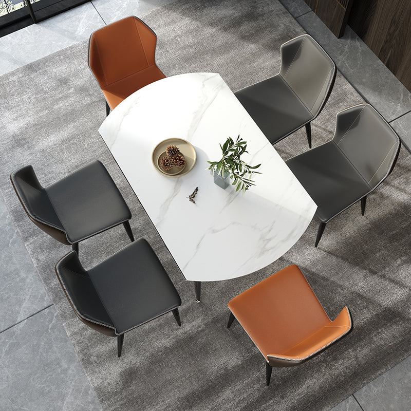 Mesa de comedor redonda Simplicity de piedra sinterizada con 4 patas negras para comedor