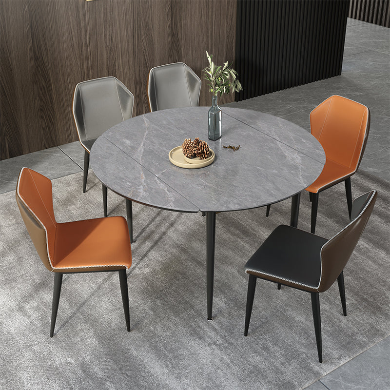 Mesa de comedor redonda Simplicity de piedra sinterizada con 4 patas negras para comedor