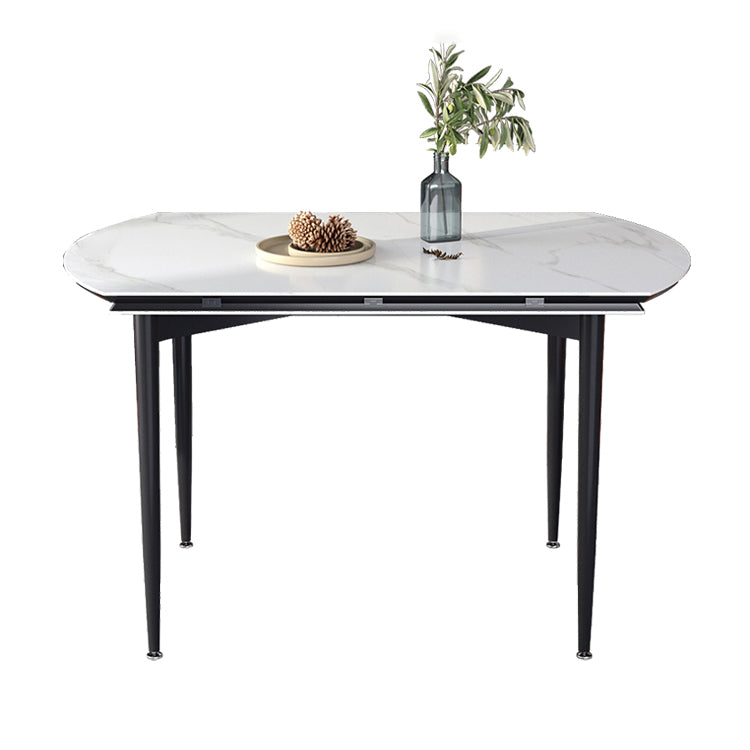 Mesa de comedor redonda Simplicity de piedra sinterizada con 4 patas negras para comedor