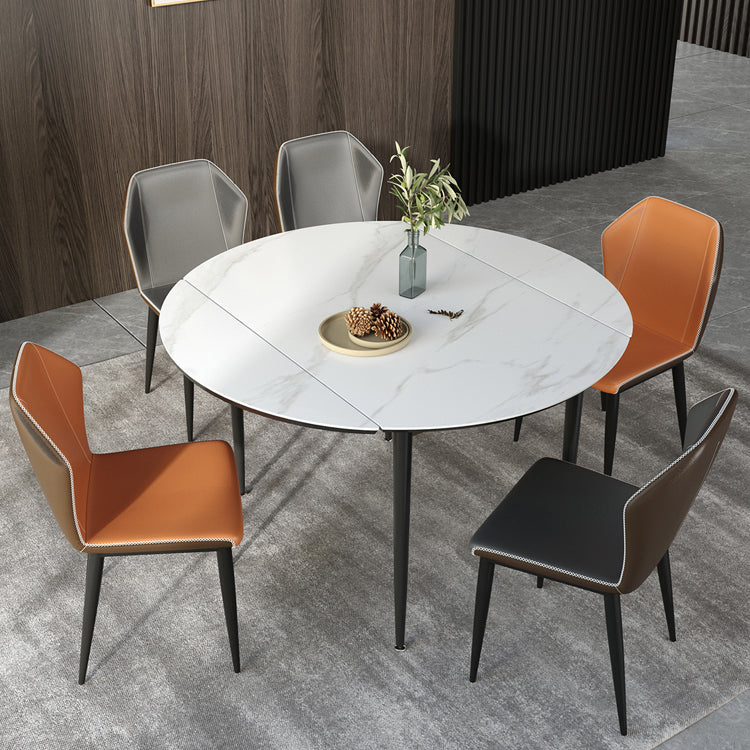Mesa de comedor redonda Simplicity de piedra sinterizada con 4 patas negras para comedor