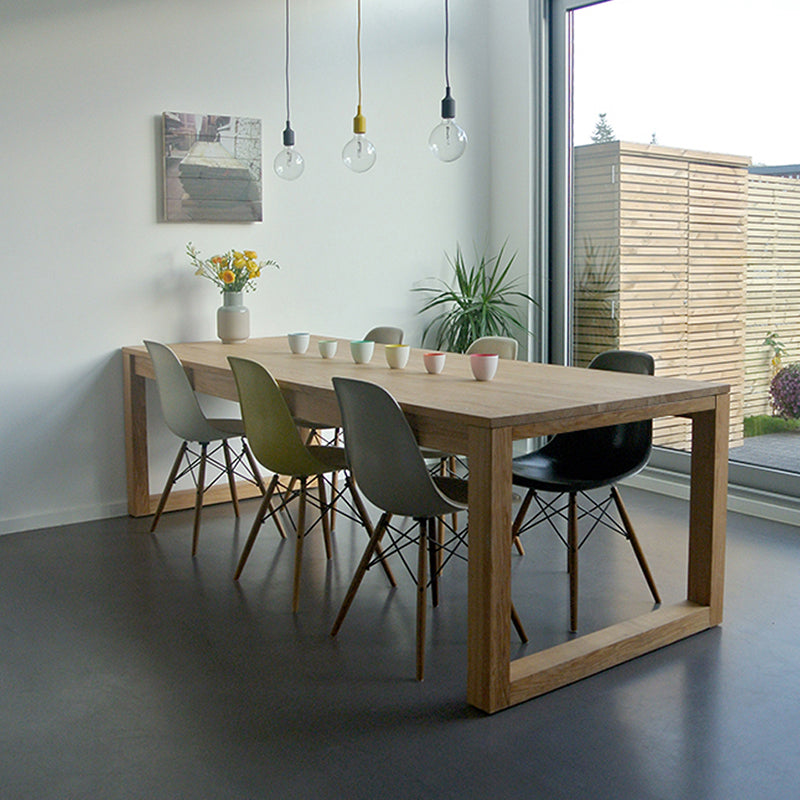 Mesa de comedor rectangular sencilla, mesa de madera maciza de pino con pedestal doble para comedor
