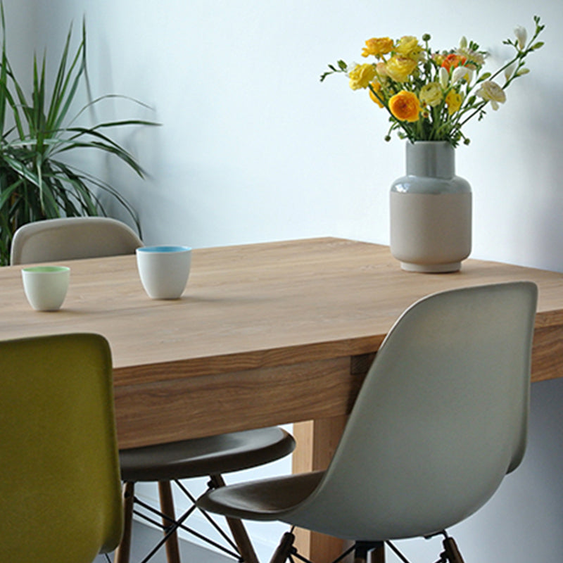 Mesa de comedor rectangular sencilla, mesa de madera maciza de pino con pedestal doble para comedor