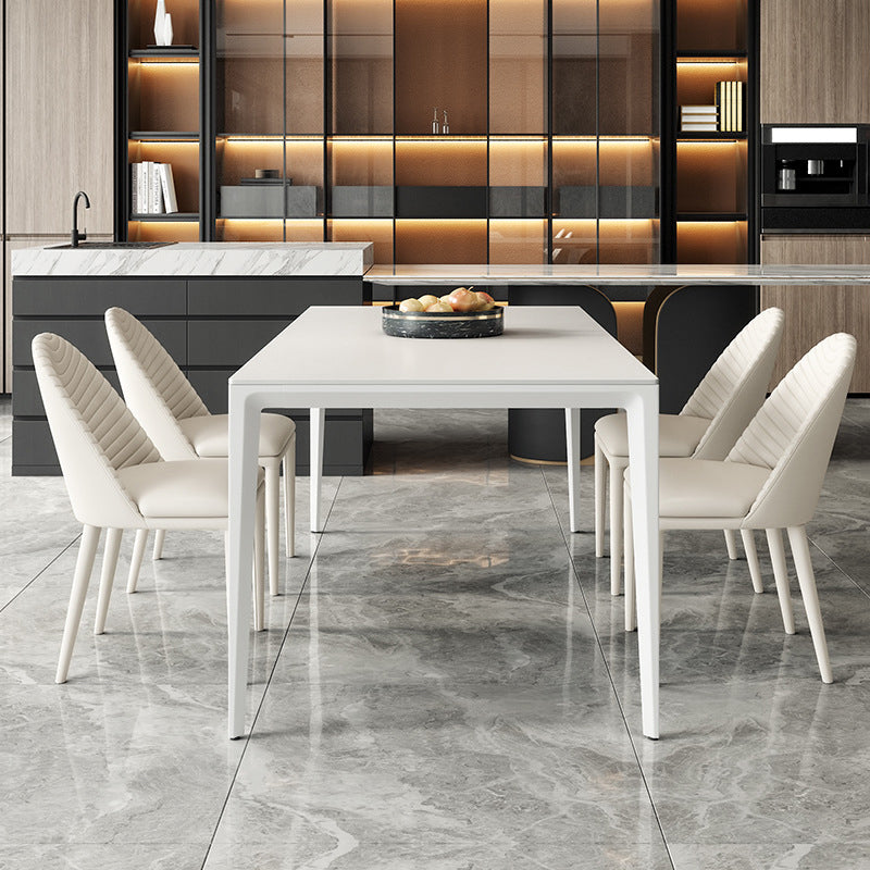 Simplicity Rectangle Dining Table Sintered Stone Table with 4 White Legs