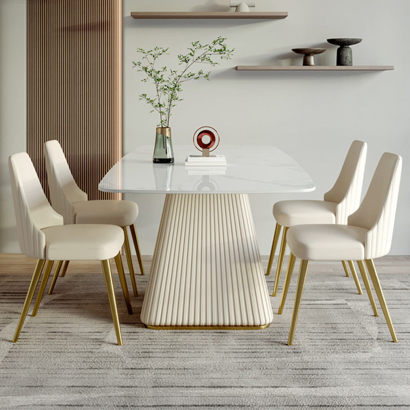 Mesa de comedor de lujo tradicional rectángulo Mesa de piedra sinterizada con base de pedestal blanco