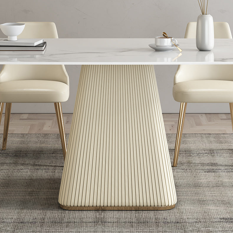 Mesa de comedor de lujo tradicional rectángulo Mesa de piedra sinterizada con base de pedestal blanco
