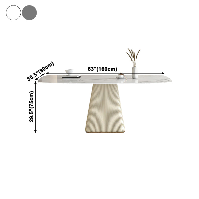 Mesa de comedor de lujo tradicional rectángulo Mesa de piedra sinterizada con base de pedestal blanco