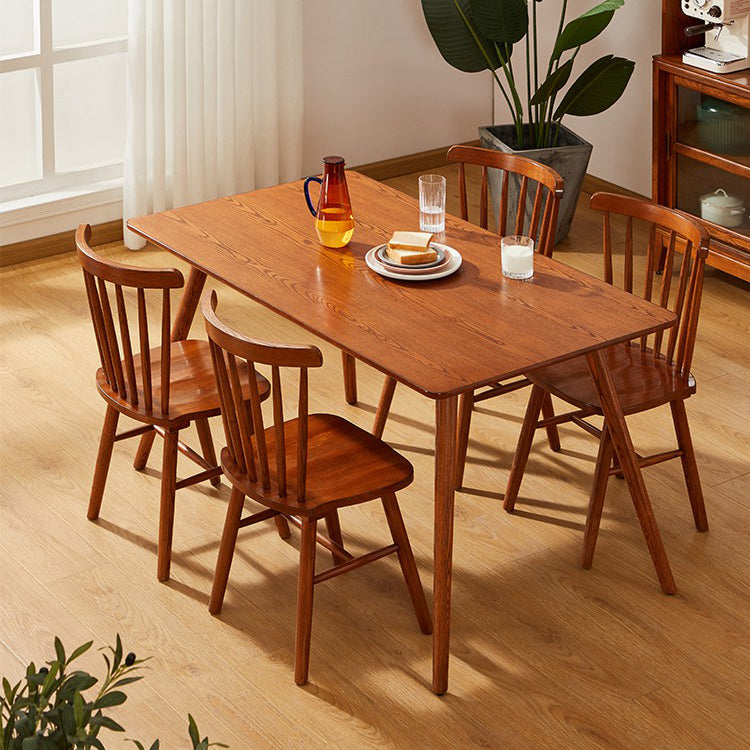 Mesa de comedor rectangular sencilla, mesa de madera maciza de roble con 4 patas para comedor