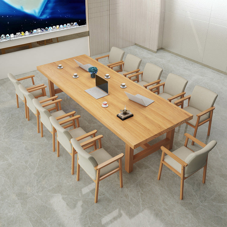 Rectangle Industrial Dining Room Table Pine Solid Wood Table with Double Pedestal