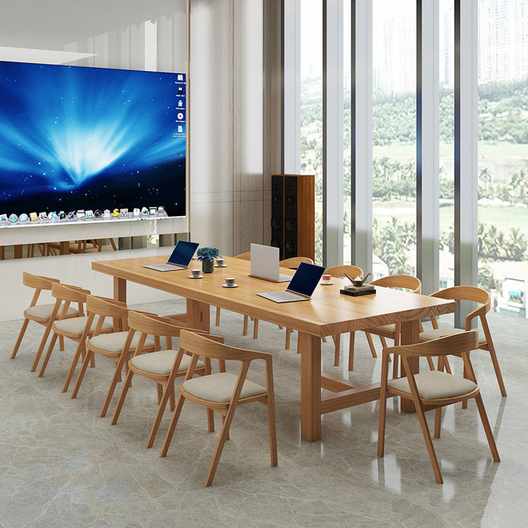Rectangle Industrial Dining Room Table Pine Solid Wood Table with Double Pedestal