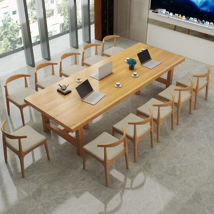Rectangle Industrial Dining Room Table Pine Solid Wood Table with Double Pedestal
