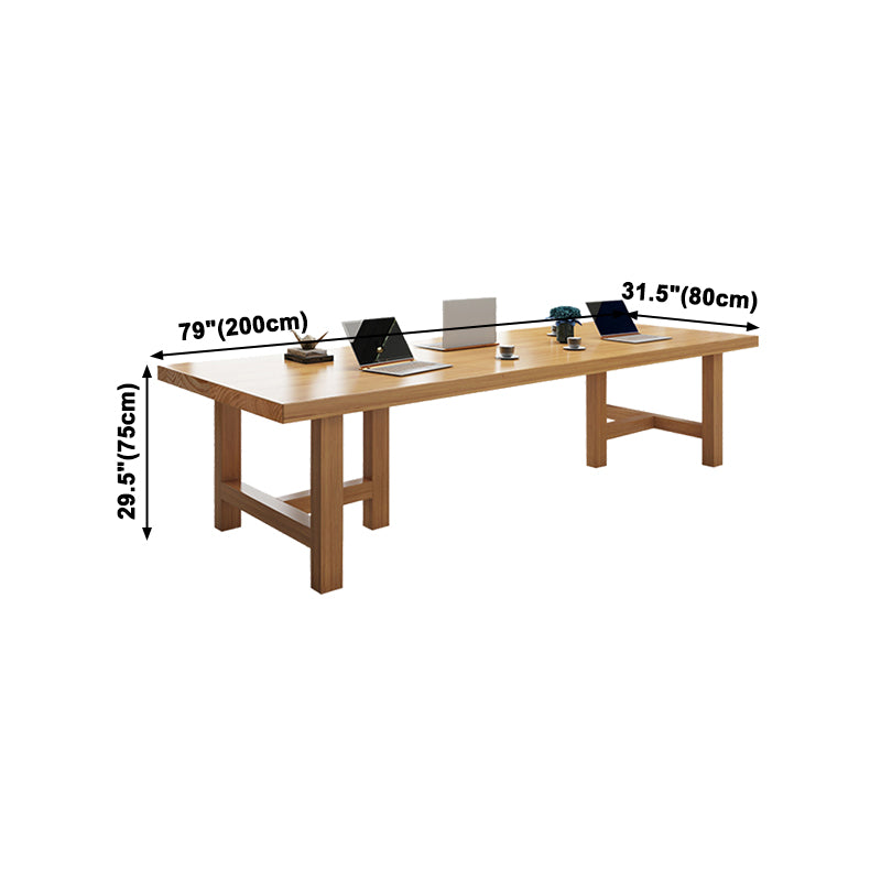Rectangle Industrial Dining Room Table Pine Solid Wood Table with Double Pedestal