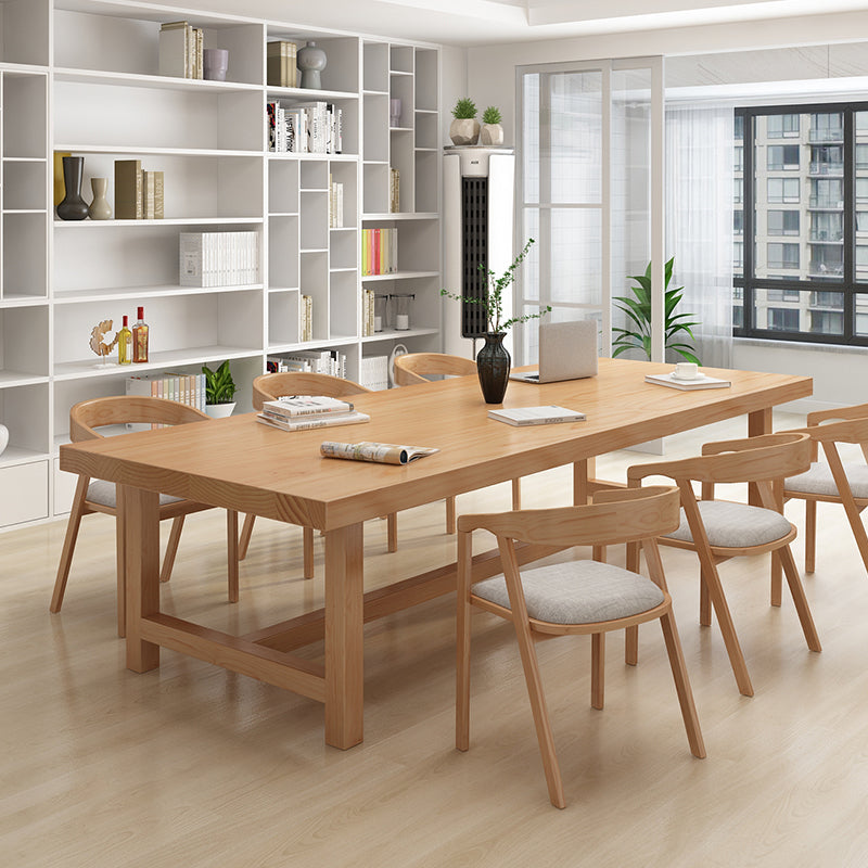 Rectangle Industrial Dining Room Table Pine Solid Wood Table with Trestle Base