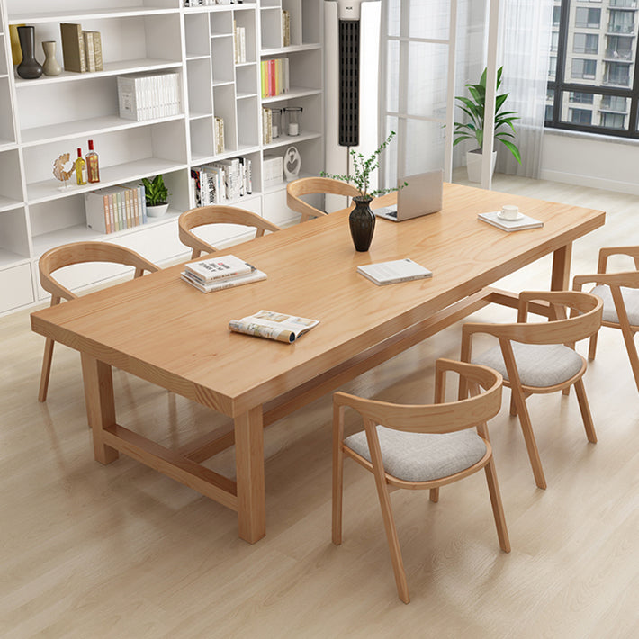 Rectangle Industrial Dining Room Table Pine Solid Wood Table with Trestle Base