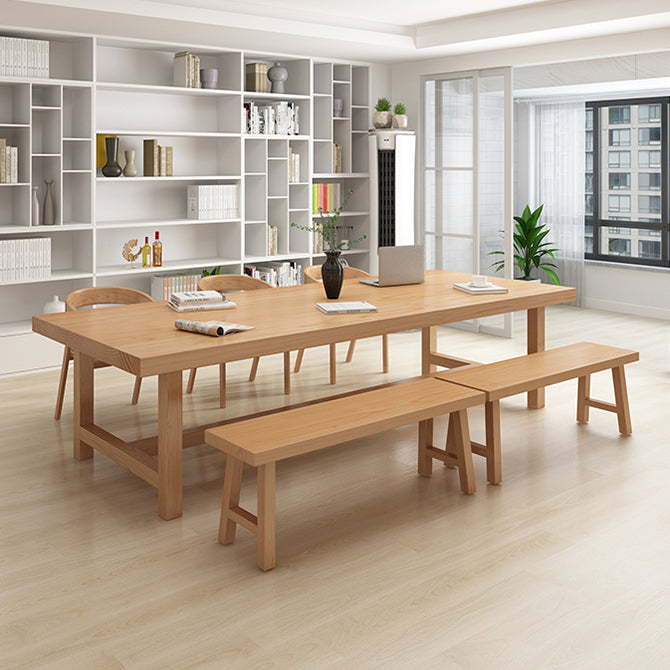 Rectangle Industrial Dining Room Table Pine Solid Wood Table with Trestle Base