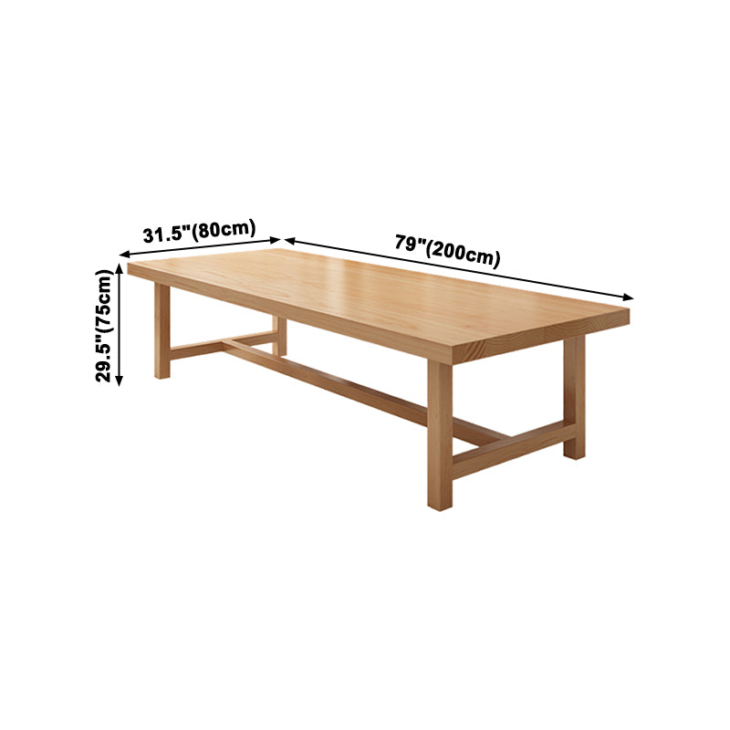Rectangle Industrial Dining Room Table Pine Solid Wood Table with Trestle Base
