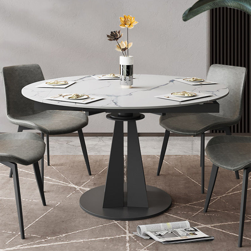 Simplicity Round Dining Table Marble Table with Black Pedestal Base