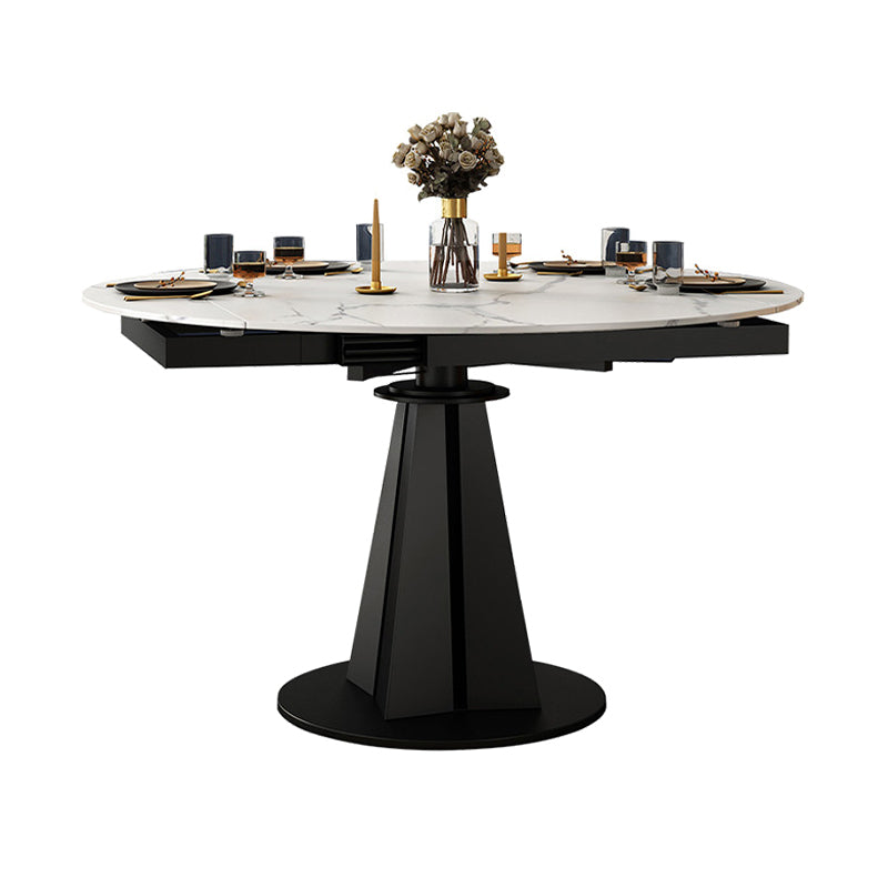 Simplicity Round Dining Table Marble Table with Black Pedestal Base