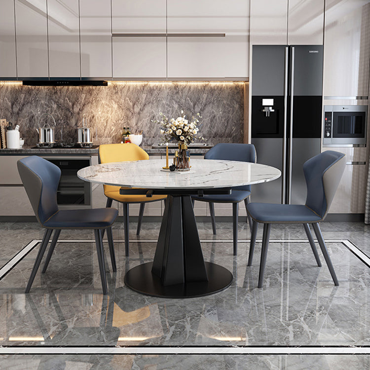 Simplicity Round Dining Table Marble Table with Black Pedestal Base