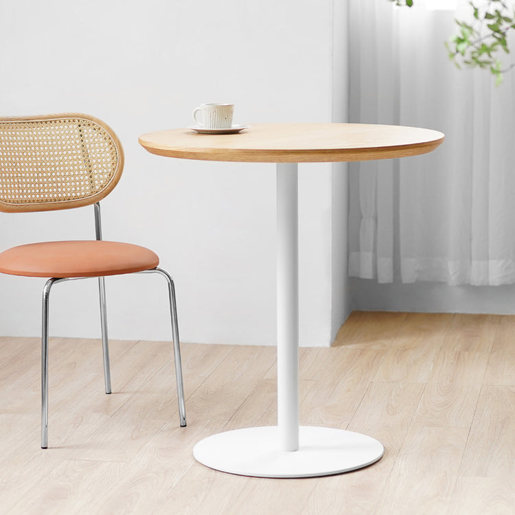 Table de salle à manger décontractée à base de tulipe ronde, table fixe quadricolore avec bois massif