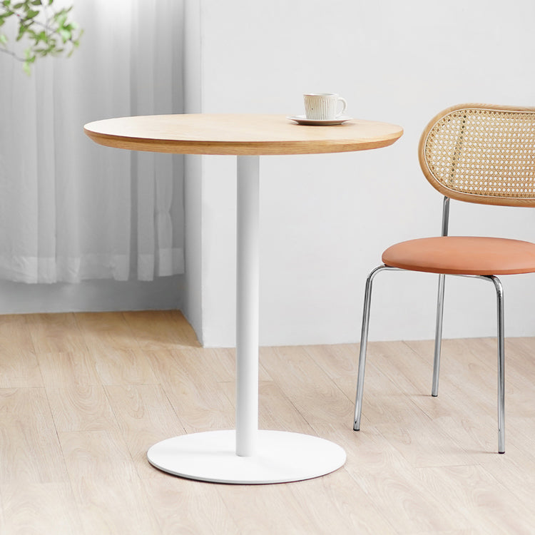 Table de salle à manger décontractée à base de tulipe ronde, table fixe quadricolore avec bois massif