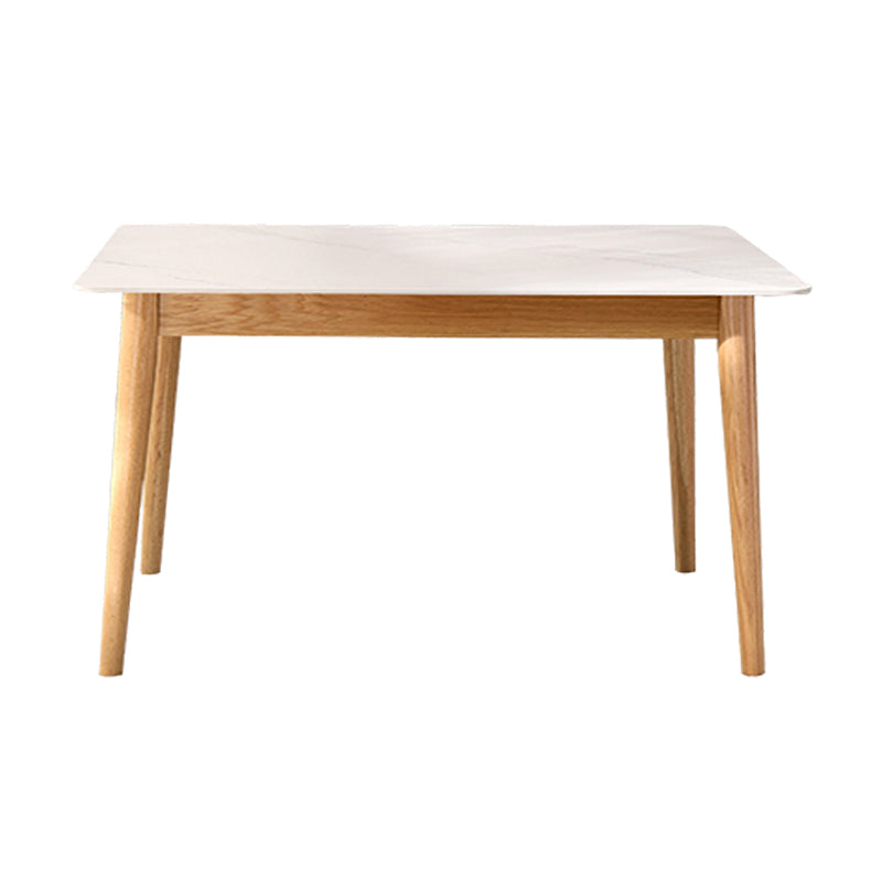 Simplicity Rectangle Dining Table White Sintered Stone Table with 4 Oak Solid Wood Legs