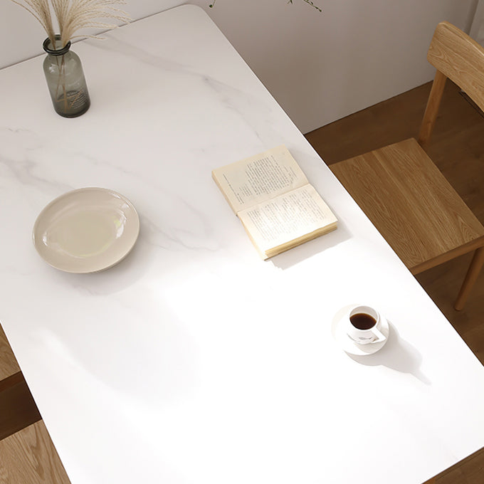 Simplicity Rectangle Dining Table White Sintered Stone Table with 4 Oak Solid Wood Legs
