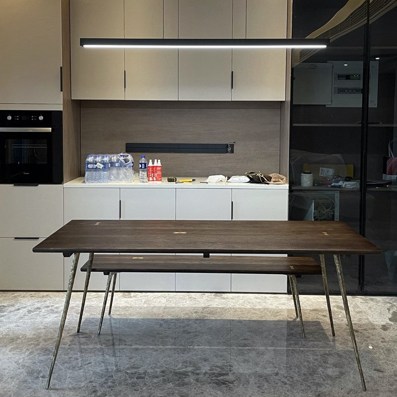 Metal Industrial Rectangle Dining Table Solid Wood Top Table with Legs