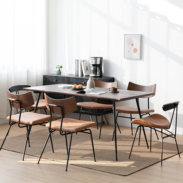 Metal Industrial Rectangle Dining Table Solid Wood Top Table with Legs