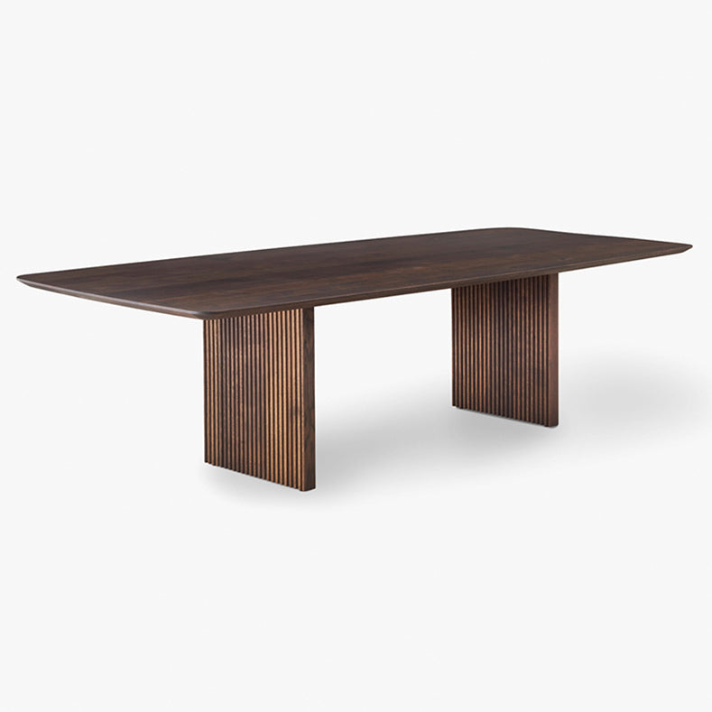 Glam Solid Kitchen Dining Table Rectangle Shape Standard Dining Table with Double Pedestal Bases