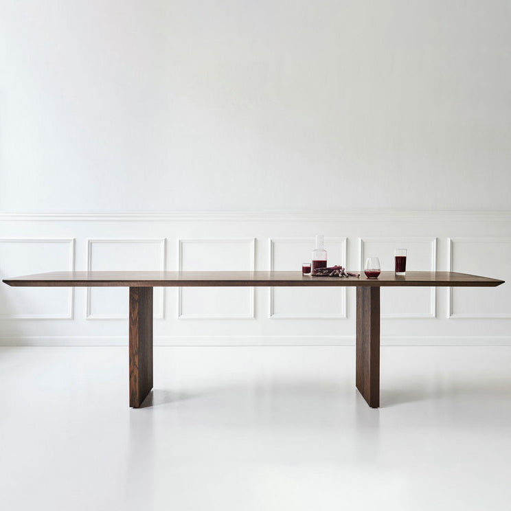 Glam Solid Kitchen Dining Table Rectangle Shape Standard Dining Table with Double Pedestal Bases