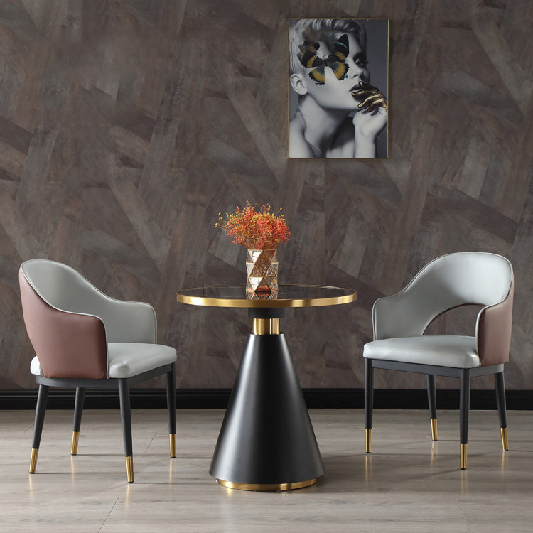 Mesa de comedor de piedra sinterizada de forma redonda, mesa con pedestal Glam para comedor