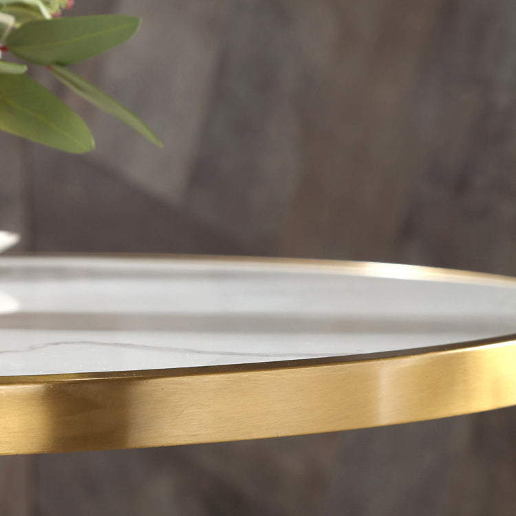 Mesa de comedor de piedra sinterizada de forma redonda, mesa con pedestal Glam para comedor