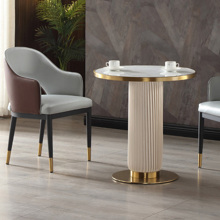 Mesa de comedor de piedra sinterizada de forma redonda, mesa con pedestal Glam para comedor