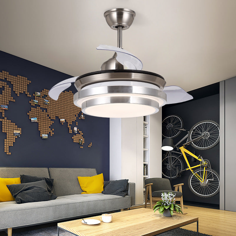 Moderner kaskadierter Kreis halb Flushman 36 "breit LED Metallic Anhänger Deckenventilator Licht in Nickel, 3 Klingen