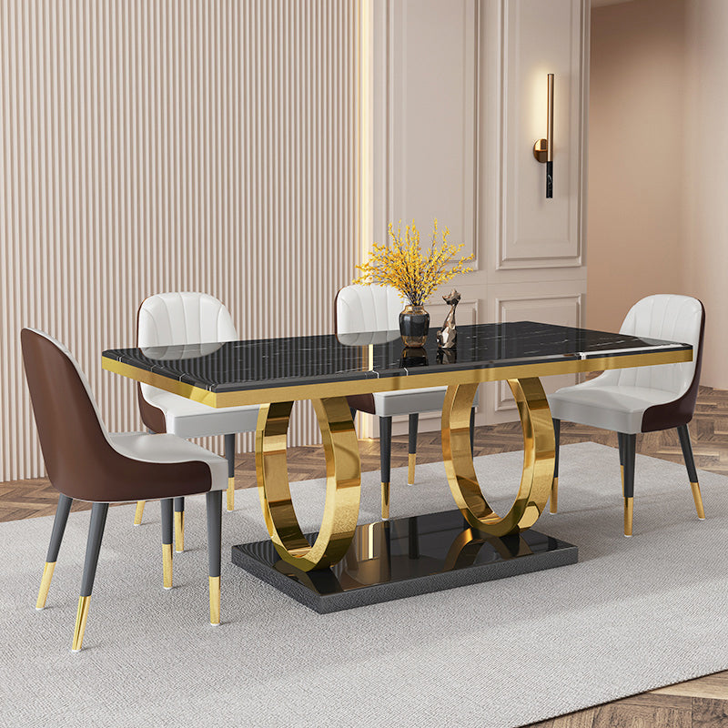Luxury Marble Dining Table Rectangle Table with Metal Pedestal in Gold
