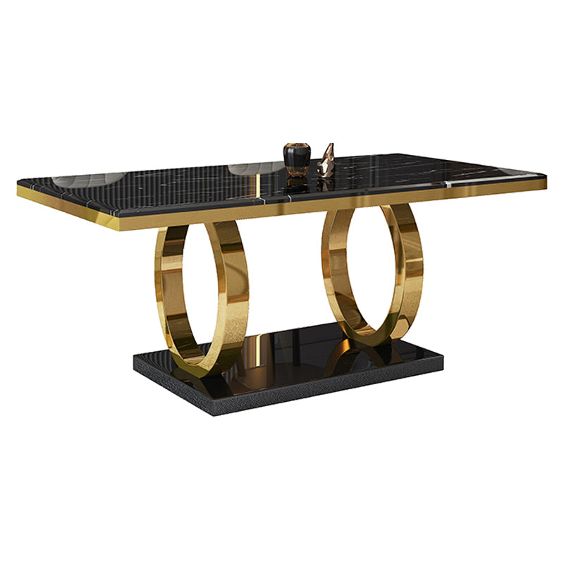Luxury Marble Dining Table Rectangle Table with Metal Pedestal in Gold