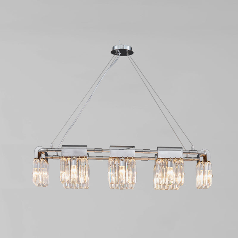 Geometric Island Light Fixtures Modern Crystal 5 Light Island Lights in Silver