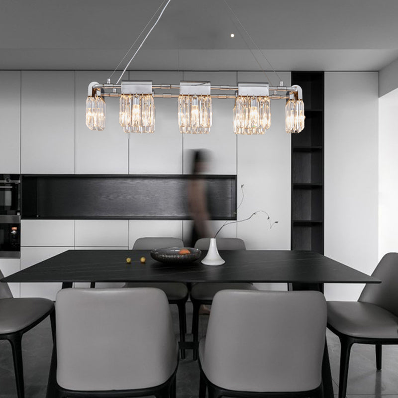 Geometric Island Light Fixtures Modern Crystal 5 Light Island Lights in Silver