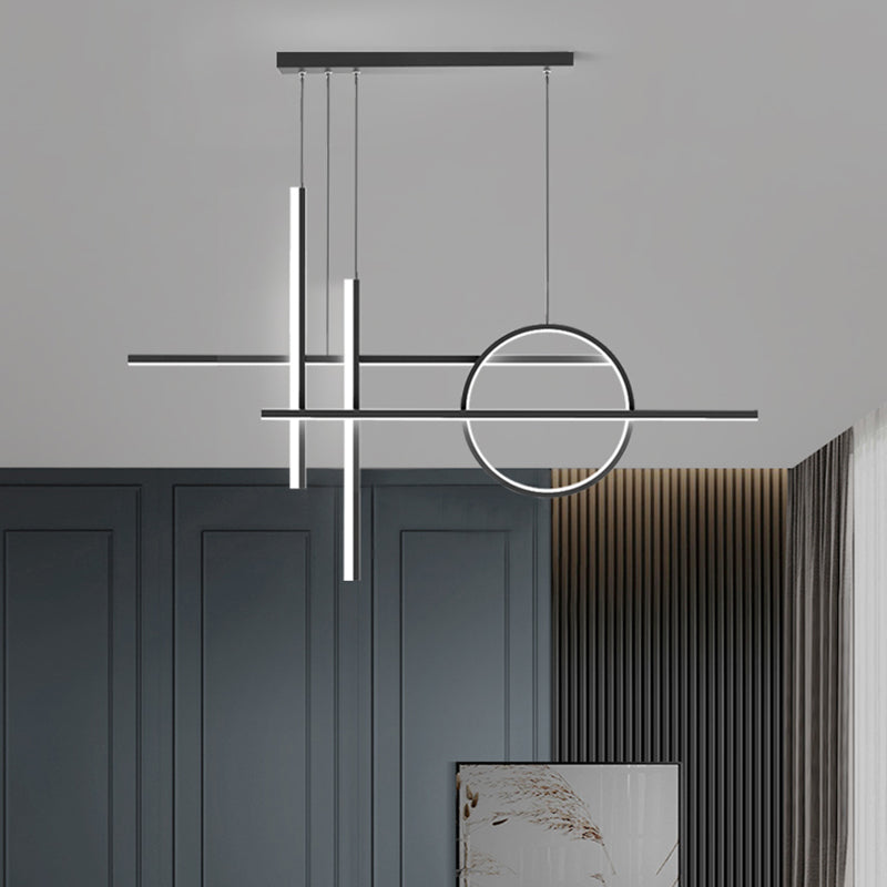 5-Light Geometric Island Lights Contemporary Metal Island Ceiling Light in Black